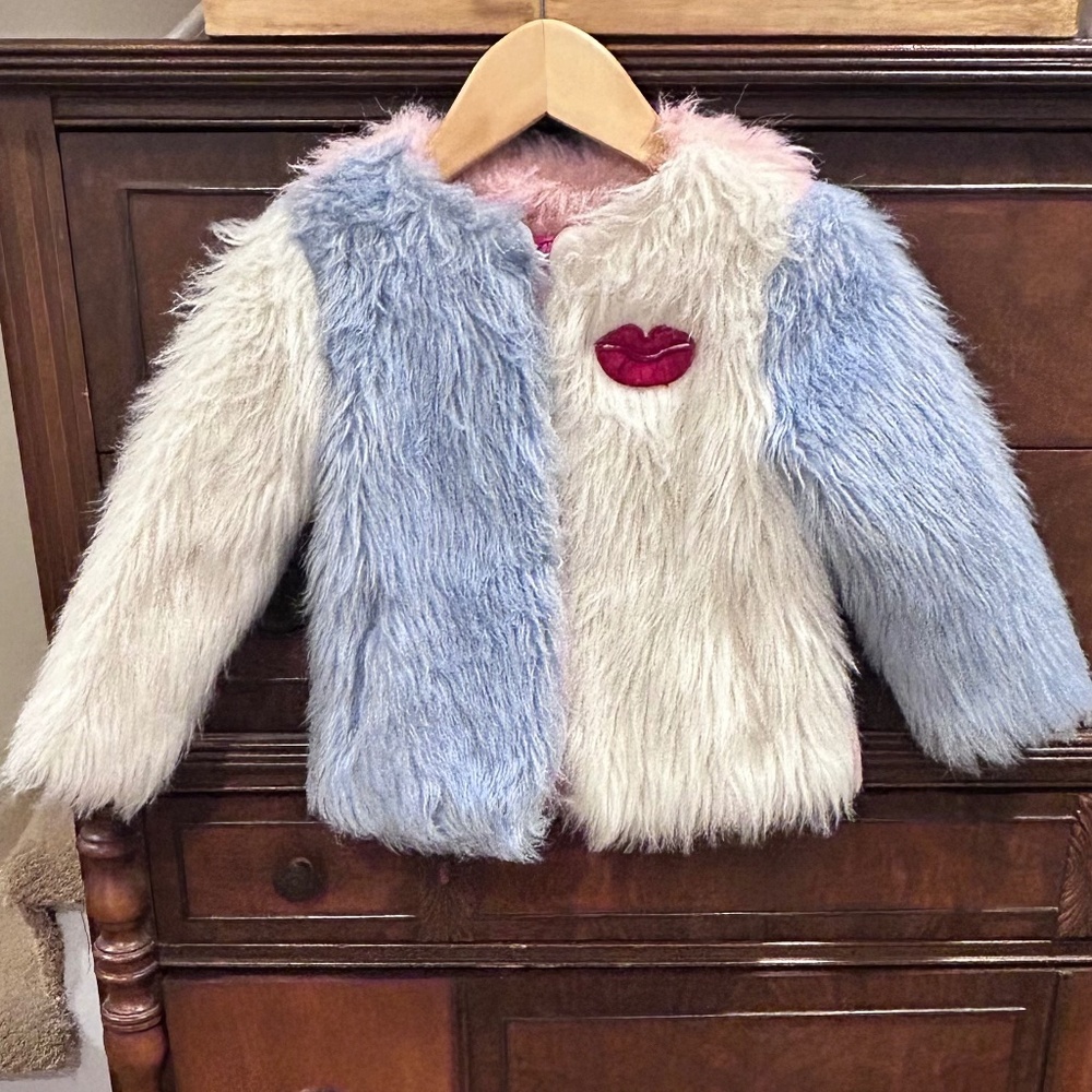 Betsy Johnson Faux Fur Heart and Kiss Coat